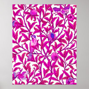 Art nouveau Bird och granat, Fuchsia & Violet Poster
