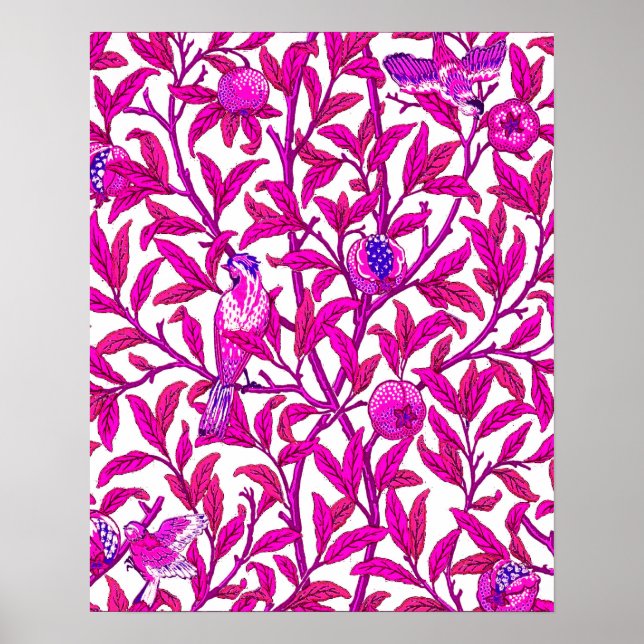 Art nouveau Bird och granat, Fuchsia & Violet Poster (Framsidan)