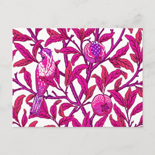 Art nouveau Bird och granat, Fuchsia & Violet Vykort (Framsida)