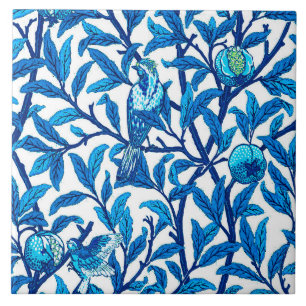 Art nouveau Bird och granat, koboltblått Kakelplatta