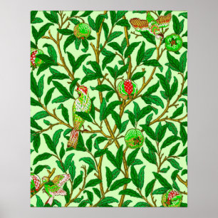Art nouveau Bird och granat, Lime Green Poster