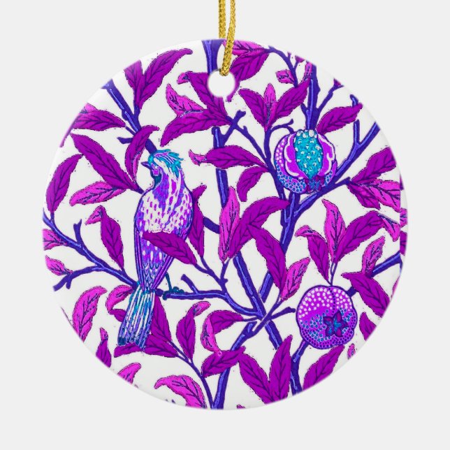 Art nouveau Bird & Pomegranat, Ametyst Lila Julgransprydnad Keramik (Framsidan)