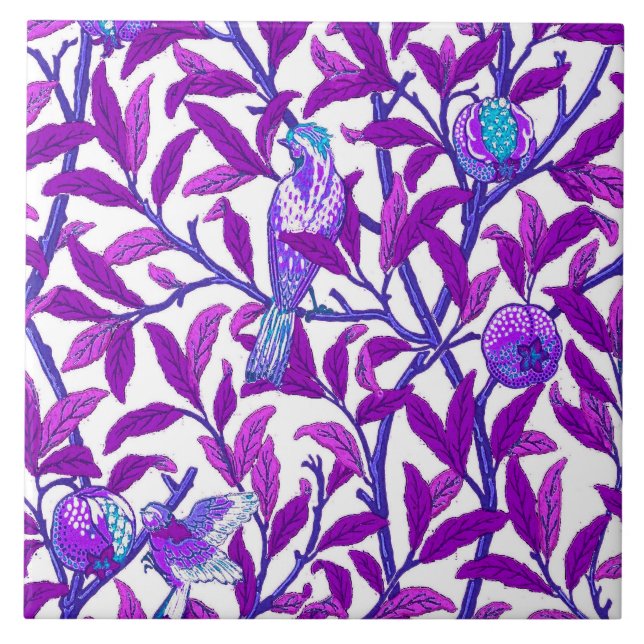 Art nouveau Bird & Pomegranat, Ametyst Lila Kakelplatta (Framsidan)