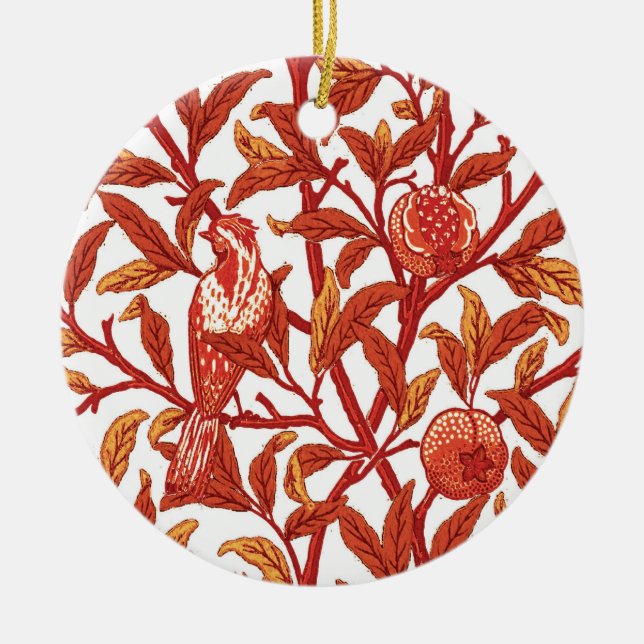 Art nouveau Bird & Pomegranat, Mandarin-Orangen Julgransprydnad Keramik (Framsidan)