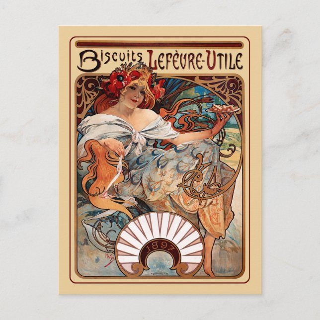 art nouveau - Biscuits Lefeure-Utile Vykort (Framsida)