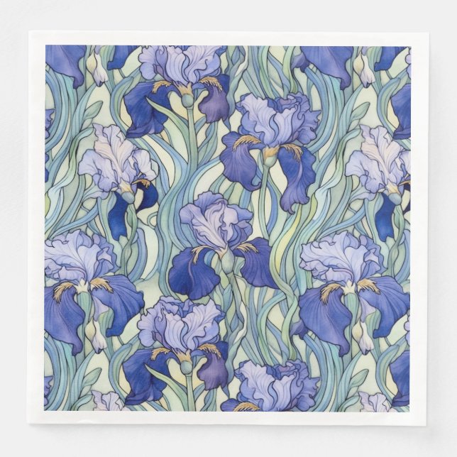 Art nouveau blå iris Napkins Pappersservett (Framsida)