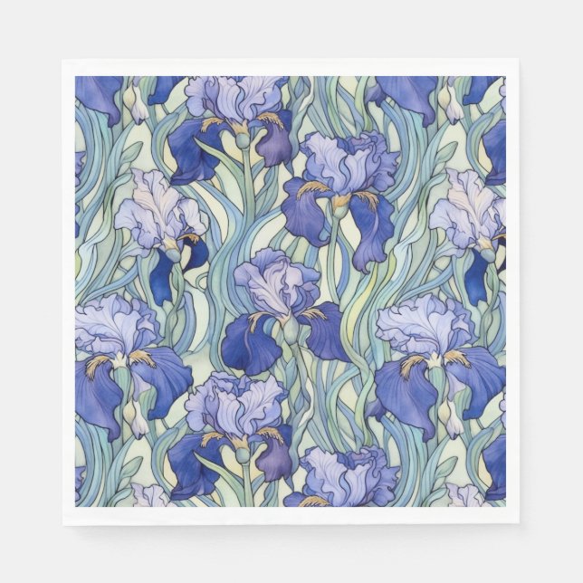 Art nouveau blå iris Napkins Pappersservett (Framsidan)