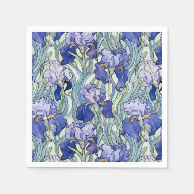 Art nouveau blå iris Napkins Pappersservett (Framsidan)