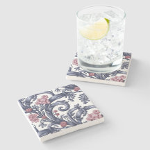 Art Nouveau Blå Rosa Stencoaster 