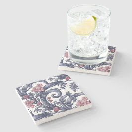 Art Nouveau Blå Rosa Stencoaster  Stenunderlägg