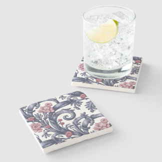 Art Nouveau Blå Rosa Stencoaster  Stenunderlägg