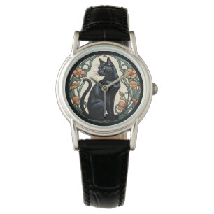 Art nouveau Black Cat Armbandsur