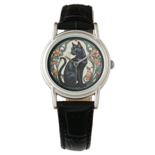 Art nouveau Black Cat Armbandsur (Framsida)