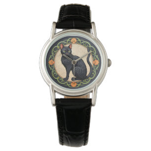 Art nouveau Black Cat Armbandsur