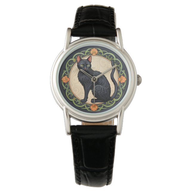 Art nouveau Black Cat Armbandsur (Framsida)