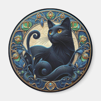 Art nouveau Black Cat Celtic Magnet