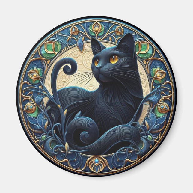 Art nouveau Black Cat Celtic Magnet (Framsidan)