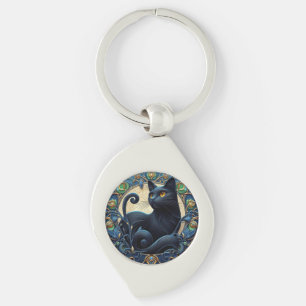 Art nouveau Black Cat Celtic Nyckelring