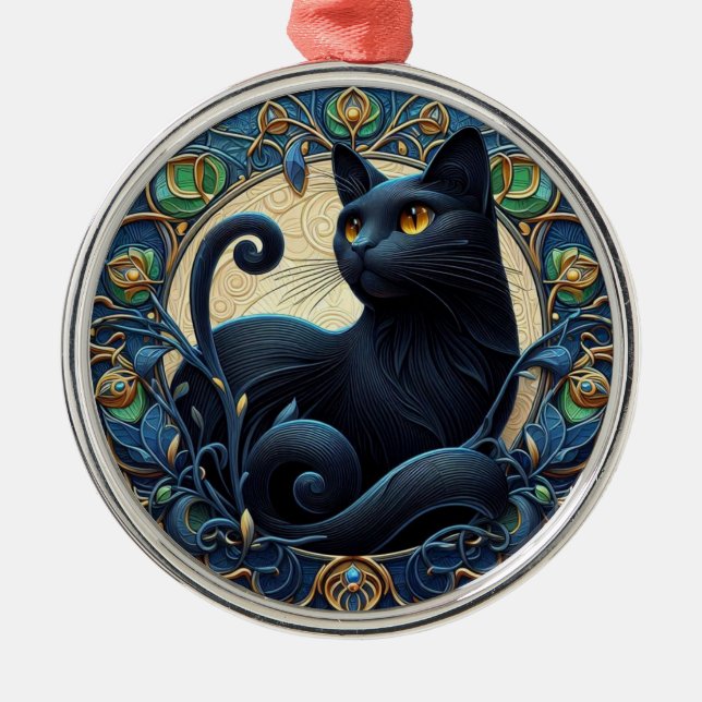 Art nouveau Black Cat-julprydnad Julgransprydnad Metall (Framsidan)