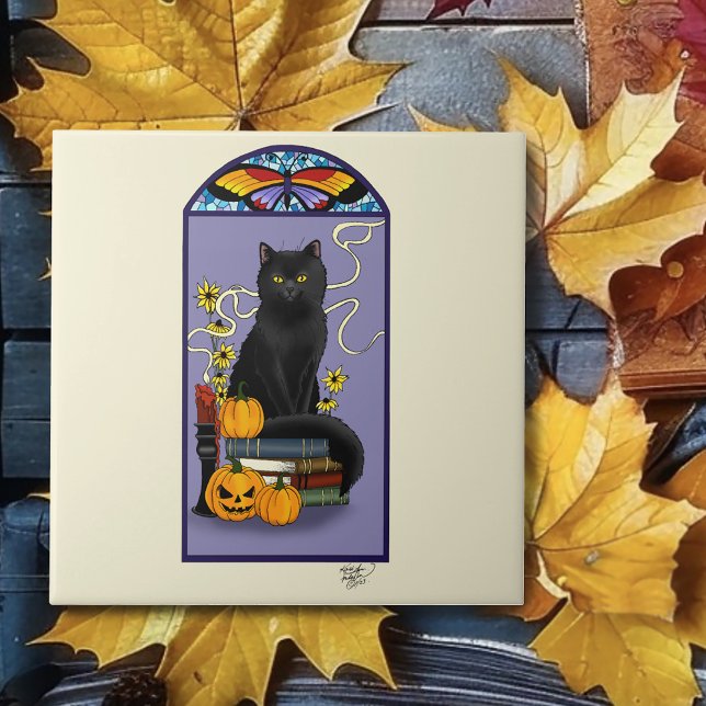Art nouveau Black Cat Kakelplatta (Skapare uppladdad)