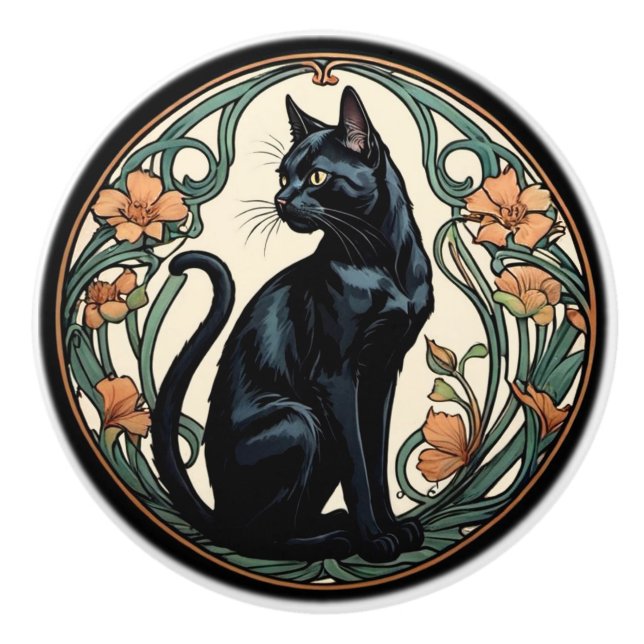 Art nouveau Black Cat Knopp (Framsidan)