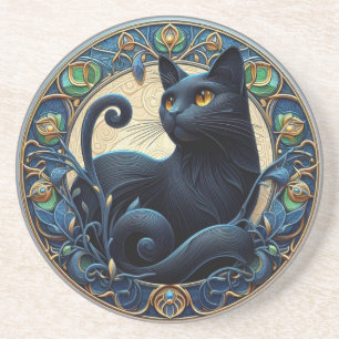 Art nouveau Black Cat Stone Underlägg