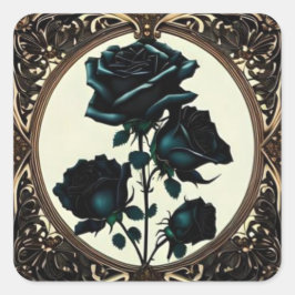 Art nouveau Black Ro Blommigt Design Fyrkantigt Klistermärke