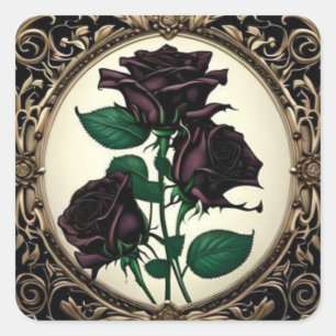 Art nouveau Black Ro Botanical Art Fyrkantigt Klistermärke