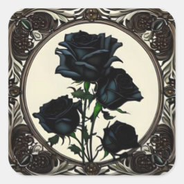 Art nouveau Black Rosor Ro #1 Fyrkantigt Klistermärke