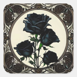 Art nouveau Black Rosor Ro #1 Fyrkantigt Klistermärke