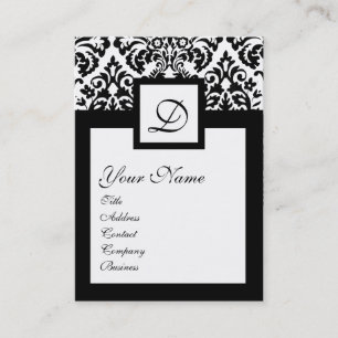 ART NOUVEAU BLACK WHITE DAMASK SQUARE MONOGRAM VISITKORT
