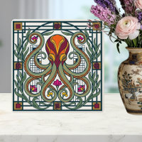 Art Nouveau Bläckfisk Orange Burgunderröd Grön Blo