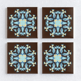 Art Nouveau blomkeramisk platta i chokladbrun Kakelplatta