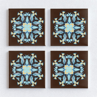 Art Nouveau blomkeramisk platta i chokladbrun Kakelplatta