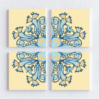 Art Nouveau blomkeramisk platta i vaniljcrème Kakelplatta