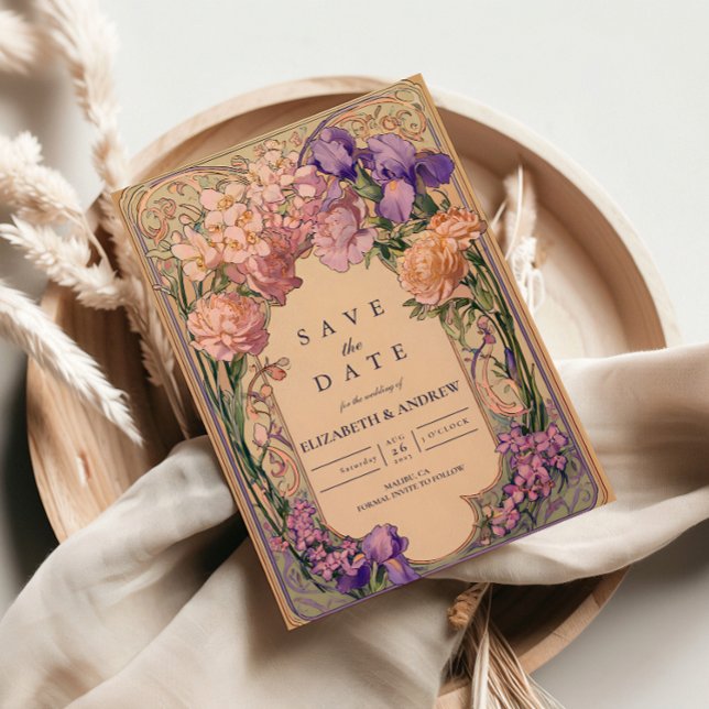Art Nouveau Blommig Bröllop Spara Datumet (Skapare uppladdad)