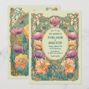 Art Nouveau Blommig Bröllopsinbjudan Inbjudningar