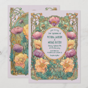 Art Nouveau Blommig Bröllopsinbjudan Inbjudningar