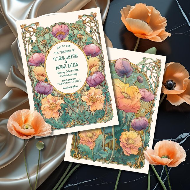 Art Nouveau Blommig Bröllopsinbjudan Inbjudningar (Skapare uppladdad)