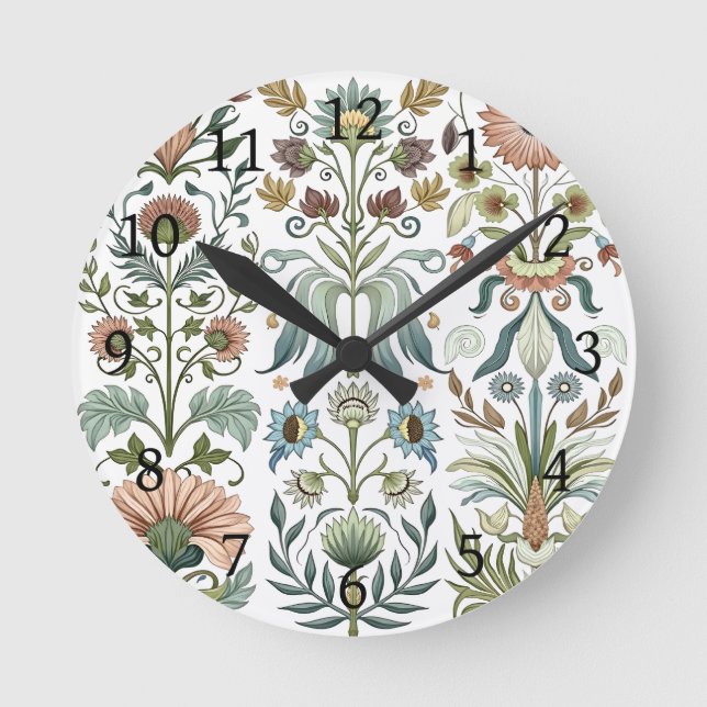 Art Nouveau Blommig Design 402 blommor Rund Klocka (Framsida)