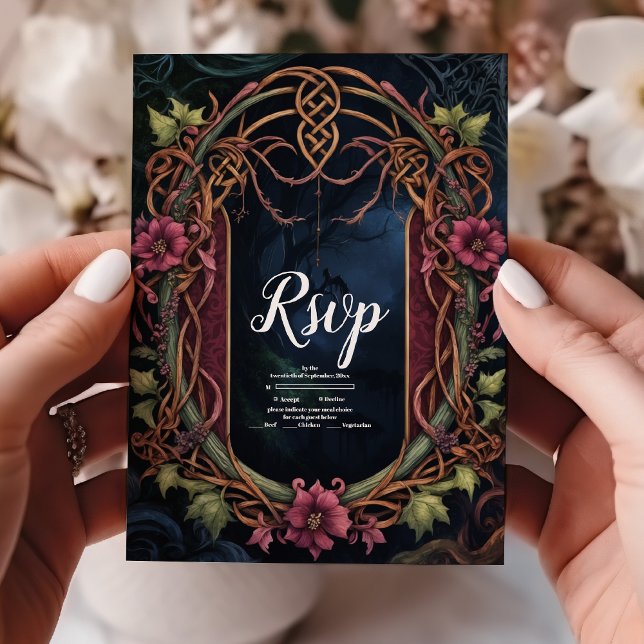 Art Nouveau Blommig Gotisk Halloween Bröllop OSA Kort (Skapare uppladdad)