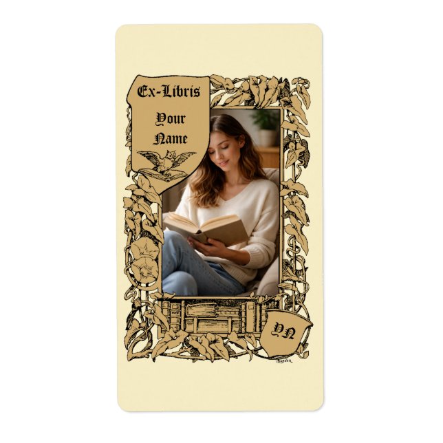 Art Nouveau Blommig Kant Ex Libris Fotomall Fraktsedel (Framsidan)