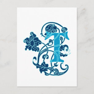 Art Nouveau Blommig Monogram T Vykort