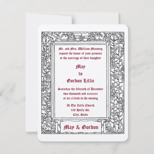 Art Nouveau Blommig Vinrankebård & Hjärtan Bröllop Inbjudningar (Framsida)