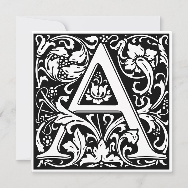 Art nouveau Blommigt Alphabet Monogram Brev A Inbjudningar (Framsida)