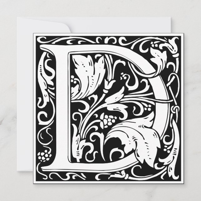 Art nouveau Blommigt Alphabet Monogram Brev D Inbjudningar (Framsida)