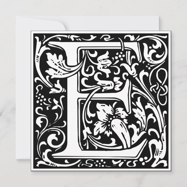 Art nouveau Blommigt Alphabet Monogram Brev E Inbjudningar (Framsida)