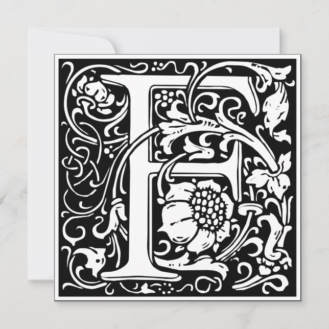 Art nouveau Blommigt Alphabet Monogram Brev F Inbjudningar (Framsida)