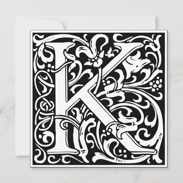 Art nouveau Blommigt Alphabet Monogram Brev K Inbjudningar (Framsida)