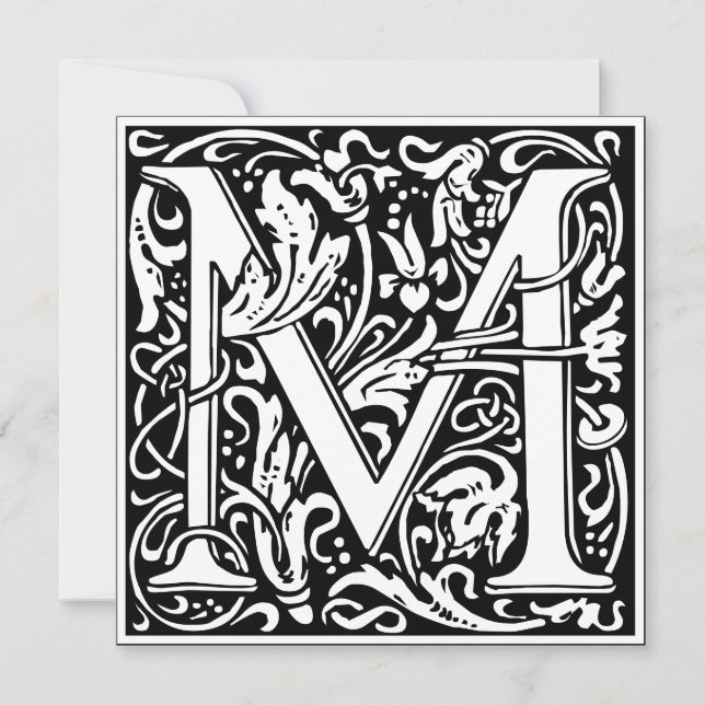 Art nouveau Blommigt Alphabet Monogram Brev M Inbjudningar (Framsida)